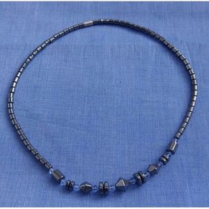 Vintage Hematite and Blue Beaded Necklace